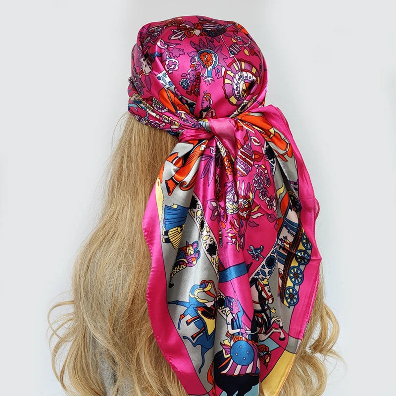 Luxury Brand Silk Scarf Fashion Foulard Satin Shawl Leopard 90*90cm Square Head Scarves Women Bandanna Pareo Headscarf - NamafadStore