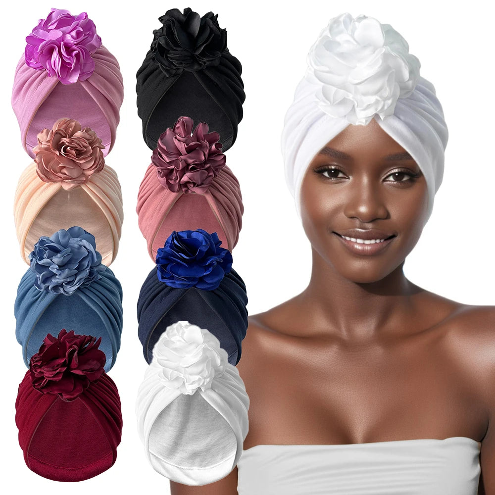 Women's Hijabs Turban African Head Wraps Flower Stretch Turban Headwrap Beanie Hat Mujer Bandanas Chemo Cap Head Cover Headpiece - NamafadStore