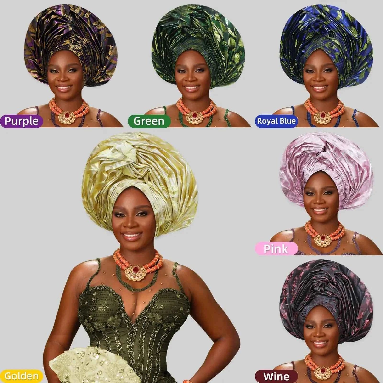 Elegant African Autogele Women's Turban Cap Nigeria Wedding Gele Ready To Wear African Headtie Evening Party Headwear