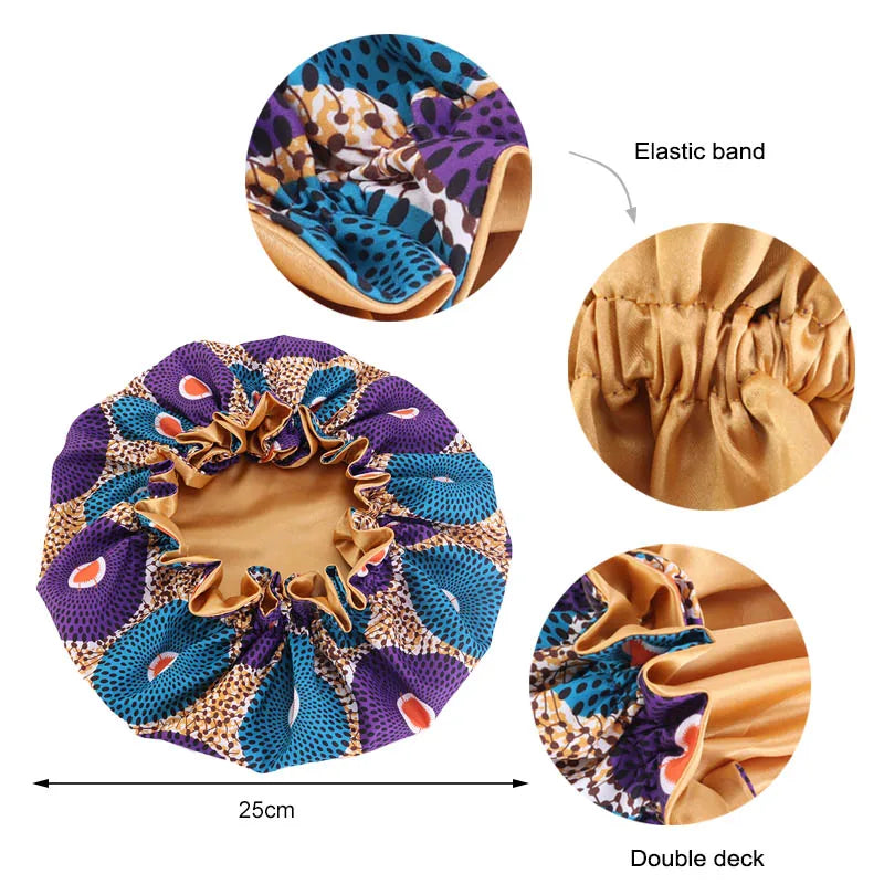 Kids Elastic Sleep Cap African Print Hair Bonnet Turban Satin Lined Cap Night Sleep Hat Children Turban Hair Wrap Styling Tools - NamafadStore