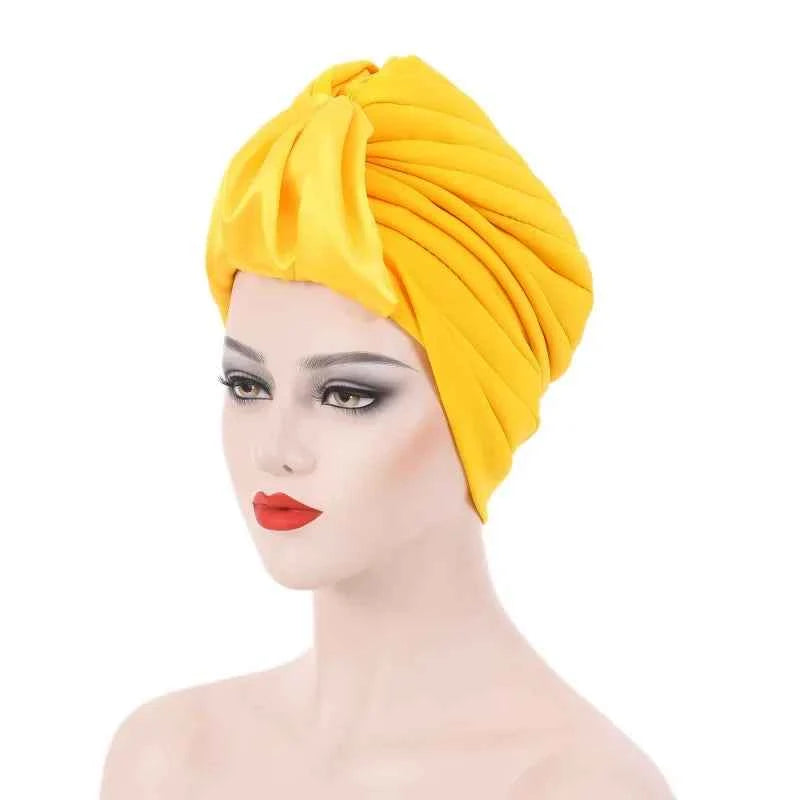 Fashion Satin Croissant Ruffled Turban Caps for Women African Head Wraps Nigeria Wedding Party Headpiece Muslim Headscarf Bonnet