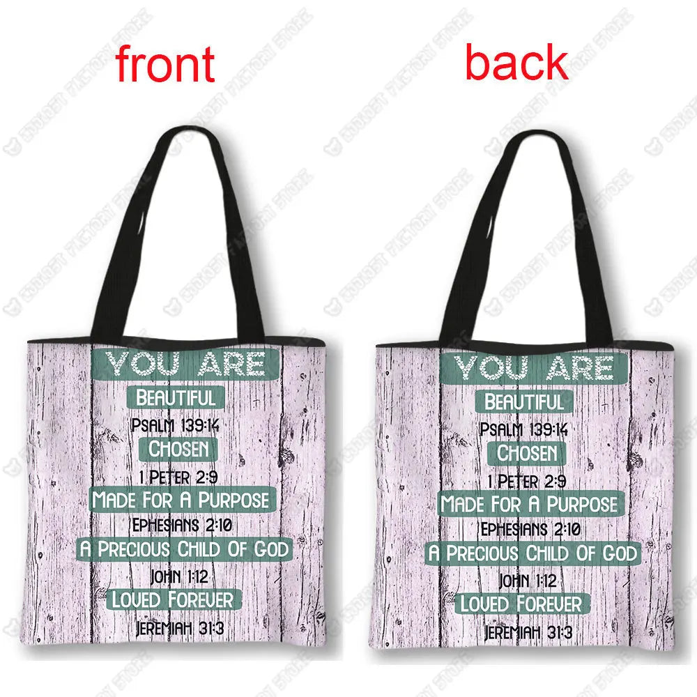 Christian Bible Verse Print Handbag God He Will Sustain You Lady Shopping Fashion Shoulder Bag Girl Travel Tote Bag Gift