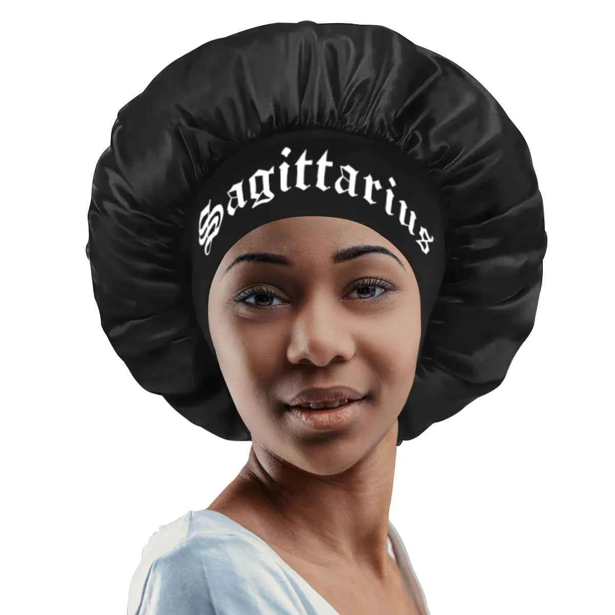 1pc Satin Sleeping Cap with Wide-Brim for Women Soft Hair Silky Bonnet with 12 Zodiac Prints Perfect for Daily Use