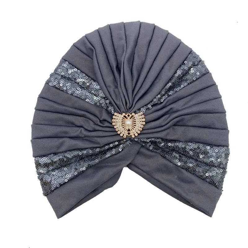 Fashion Sequins Pleated Turban Hat Muslim Headscarf Bonnet Women Head Wraps African Party Headpiece Nigeria Wedding Gele