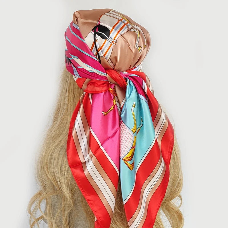 New 90*90cm Retro Brand Women Silk Scarf Bandanna Fashion Bohemian Pattern Square Hijab Lady Wrap Headband foulard muffler