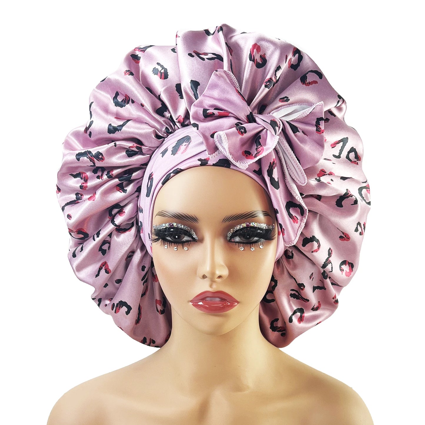 New Large Satin Bonnet Silk Night Sleeping Cap With Head Tie Band Bonnet Edge Wrap For Women Curly Braid Hair - NamafadStore