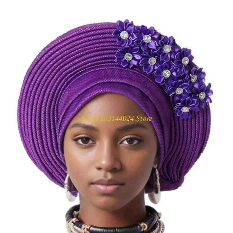 N5KE Flower Turban Hat African Headwrap Hat Formal Event Wedding Multilayer Turban
