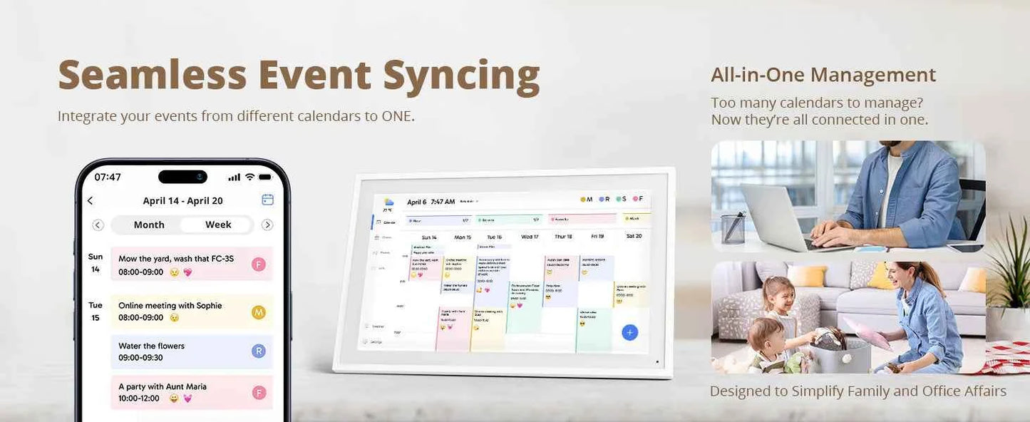 15.6 Inch Wall Planner Digital Calendar Chore Chart Smart Touchscreen Interactive Display APP Control 64GB for Family Schedules