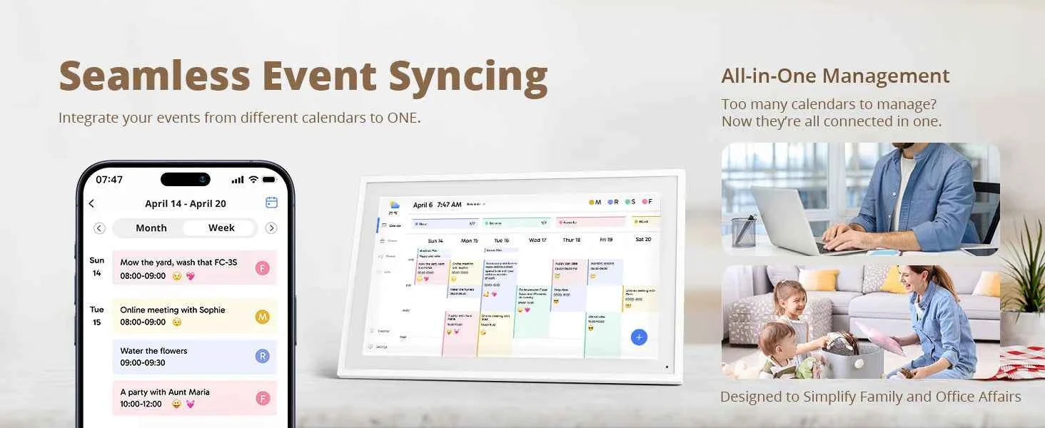 15.6 Inch Wall Planner Digital Calendar Chore Chart Smart Touchscreen Interactive Display APP Control 64GB for Family Schedules