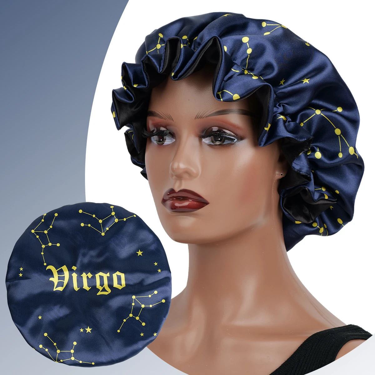 1PC Constellation Print Satin Sleep Bonnet with Wide Band Soft Wrap Comfortable Cap for Daily Use Makeup & Face Washing - NamafadStore