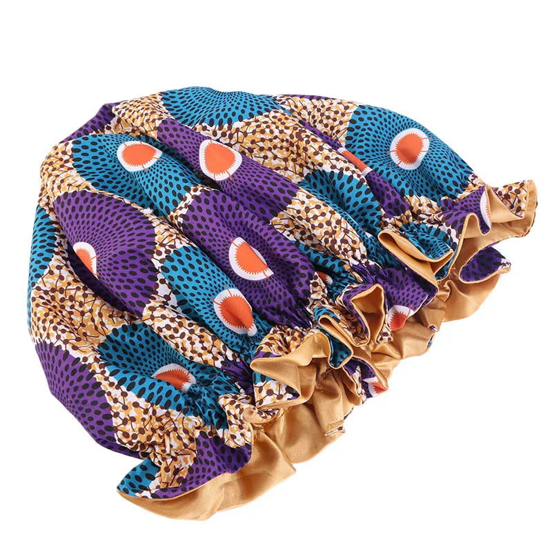 Kids Elastic Sleep Cap African Print Hair Bonnet Turban Satin Lined Cap Night Sleep Hat Children Turban Hair Wrap Styling Tools - NamafadStore
