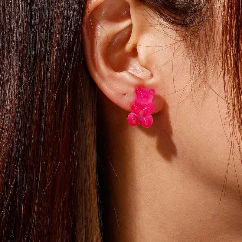 Cute Gummy Bear Stud Earrings for Women Candy Colors Animal Dangle Earrings Brincos Femme Girls Party Holiday Jewelry Gifts