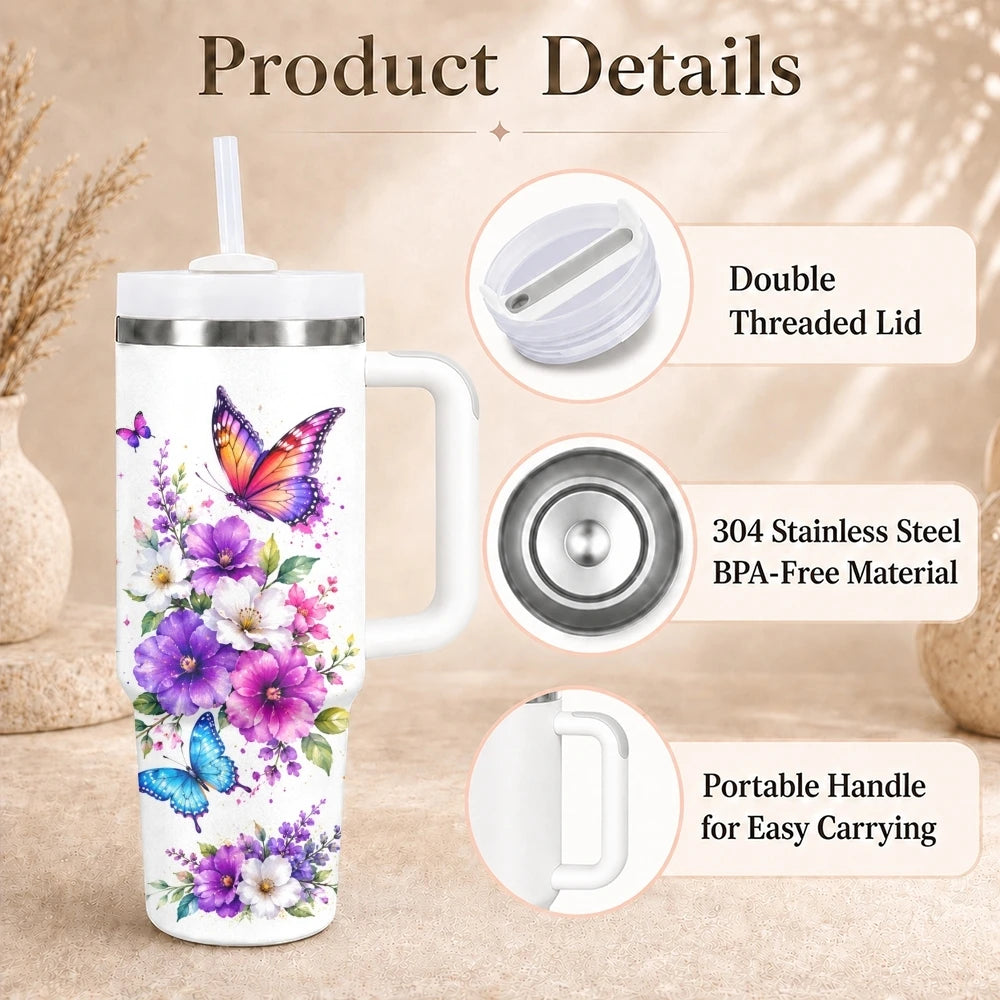 40oz Butterfly Tumbler for Women – Stainless Steel Insulated Travel Mug
