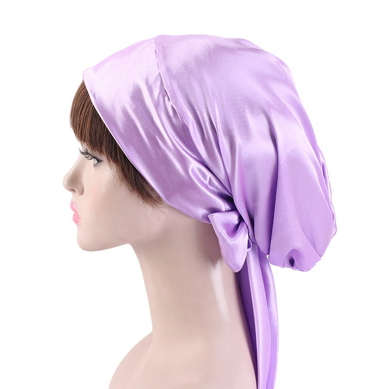 Women Silk Satin Cap Night Sleep Cap Hair Bonnet Hat Head Cover Satin Turban Headscarf Adjustable Ladies Long Hair Care Bonnet - NamafadStore