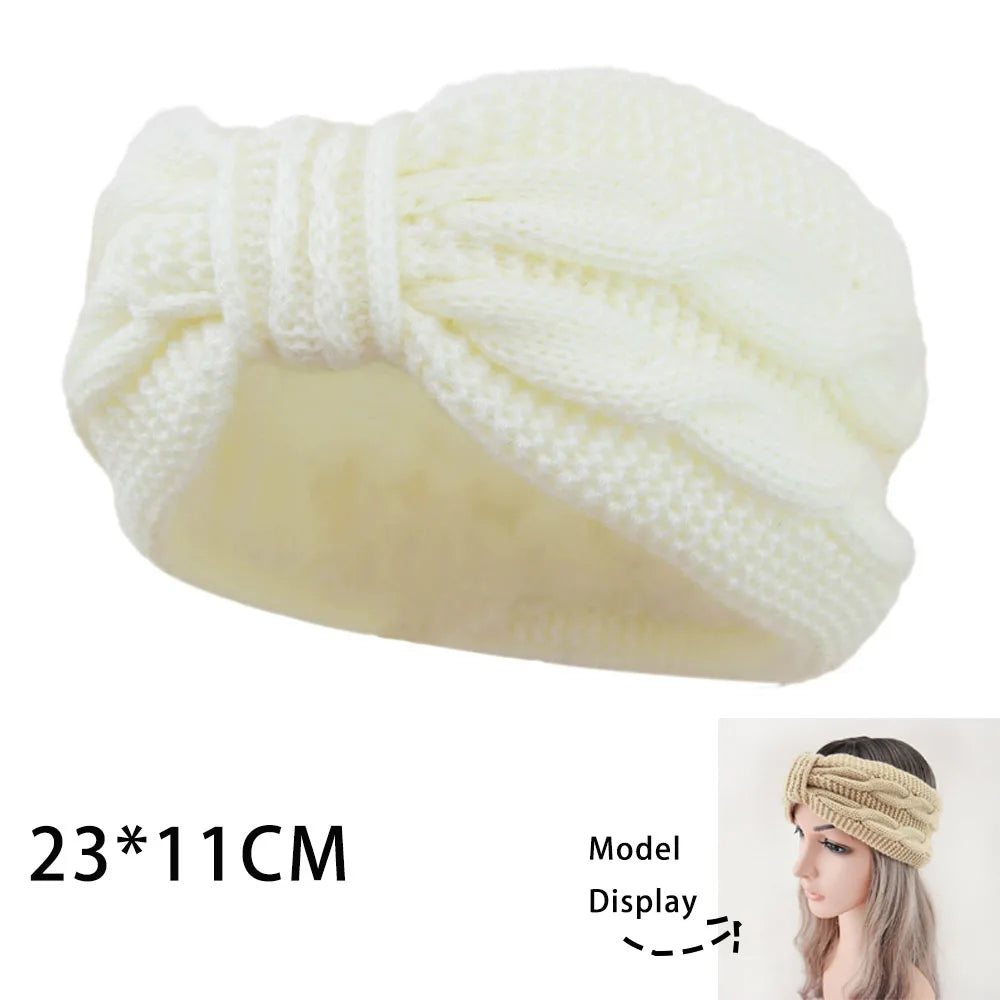 Winter Knitted Headbands for Women Warm Woolen Knitting Ear Warmer Cross Knot Turban Headwear Girls Hair Band Hair Accessories - NamafadStore