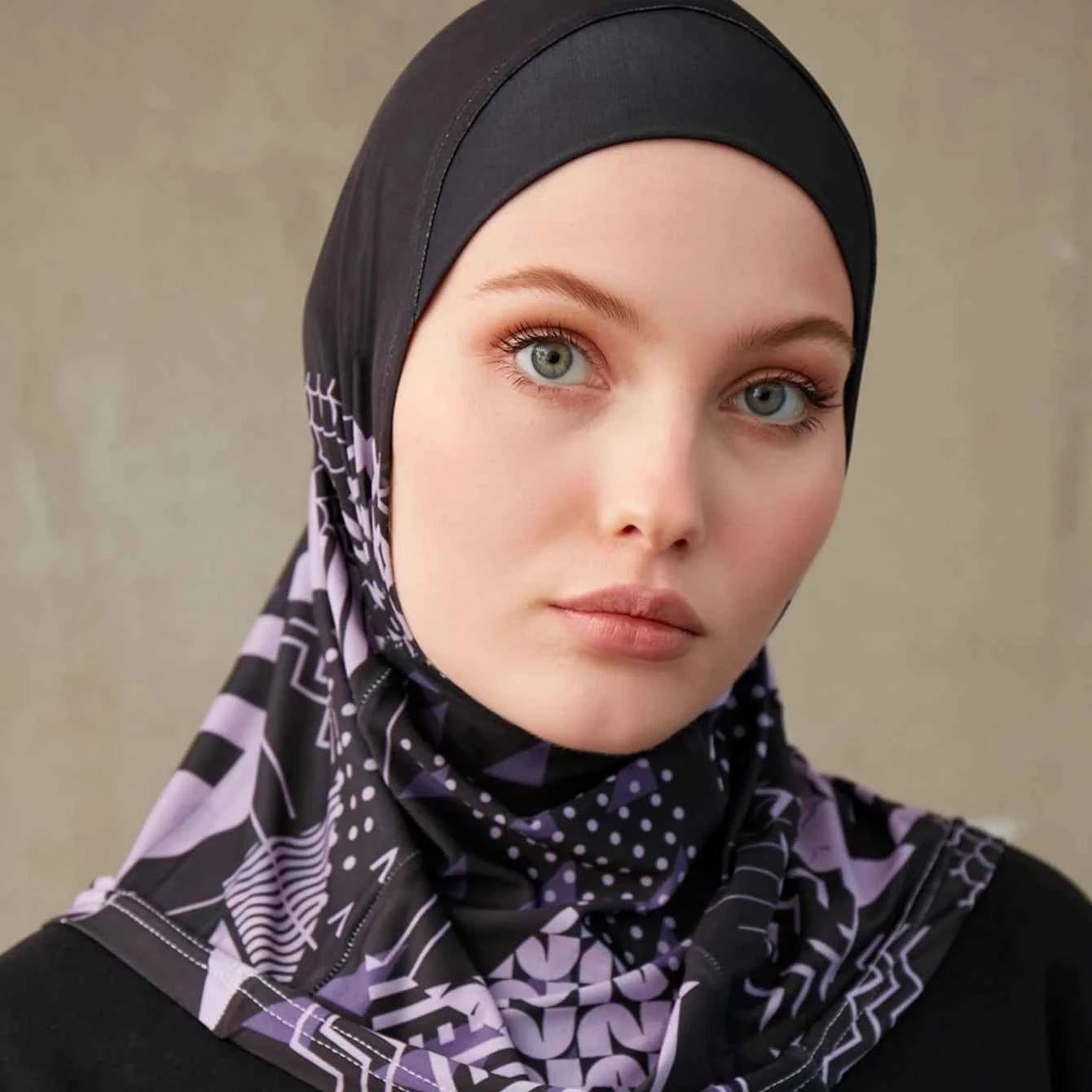 Sporty Muslim Inner Hijab Women Geometric Printing Pattern Instant Turban For Ladies Head Wrap Headband Header Model