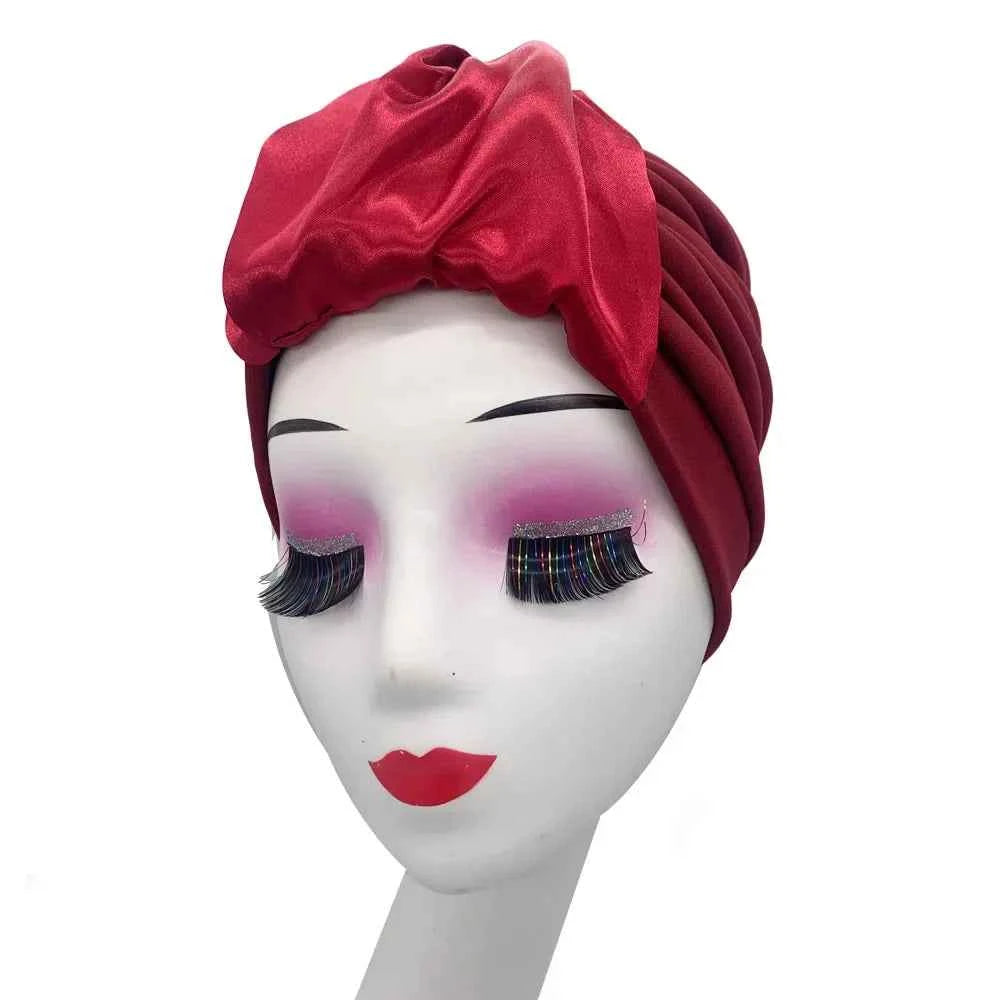 Fashion Satin Croissant Ruffled Turban Caps for Women African Head Wraps Nigeria Wedding Party Headpiece Muslim Headscarf Bonnet