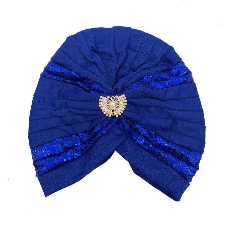 Fashion Sequins Pleated Turban Hat Muslim Headscarf Bonnet Women Head Wraps African Party Headpiece Nigeria Wedding Gele