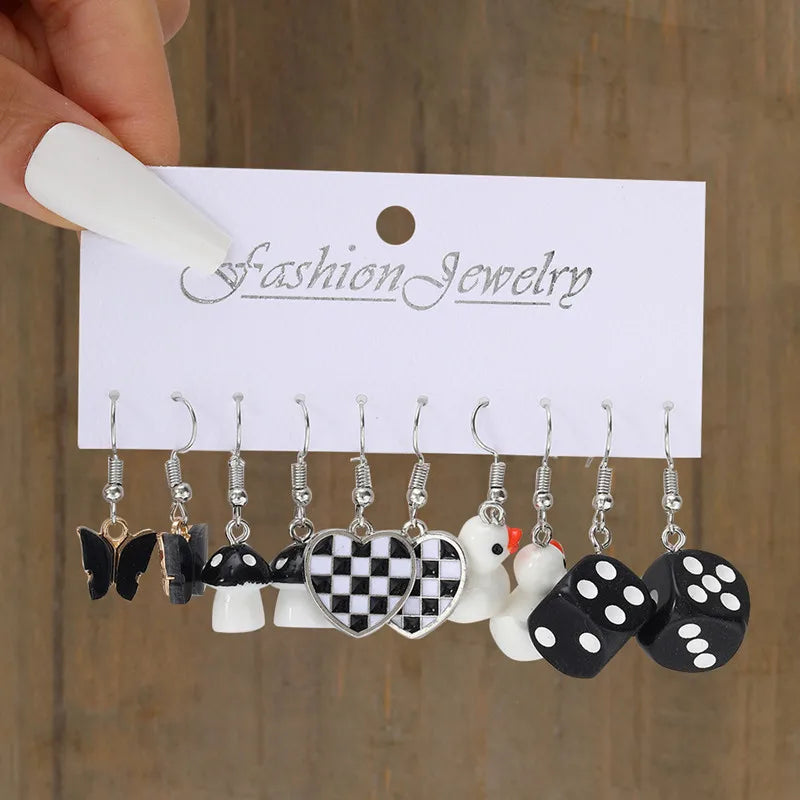 Colorful Butterfly Heart Cartoon Dangle Earrings Set For Women Girl Kids Cute Duck Clouds Resin Drop Earring Jewelry Accessories