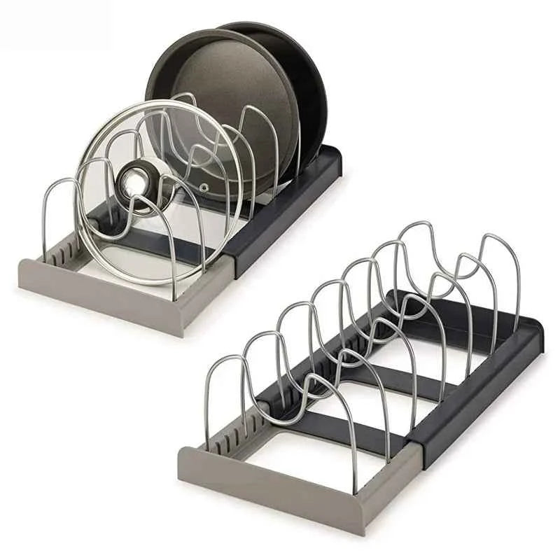 6 grids Kitchen Cabinet Organizers for Pots and Pans Expandable Stainless Steel Storage Rack Cutting Board Drying Cookware Shelf