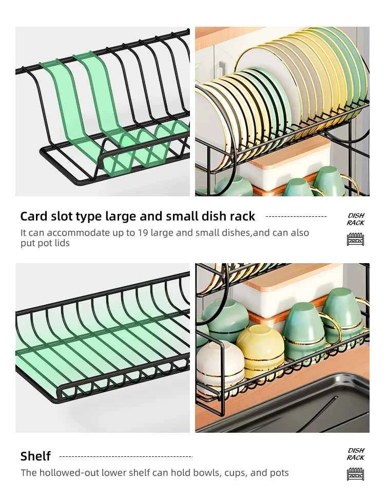 2 tier dish drying rack drain board set tableware drainer Kitchen countertop storage rack cup holder Knife and fork holder