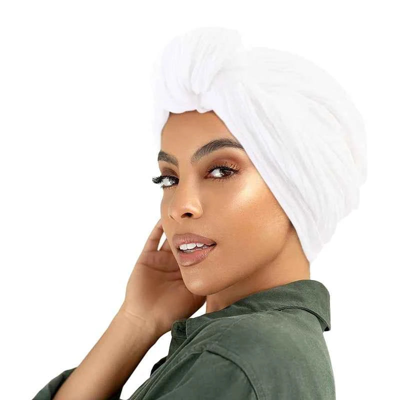 New Women Stretch ruffle Turban Top Knotted Twisted Hairband Female Muslim Indian Hats Bonnet African Chemo Cap Hair accessories