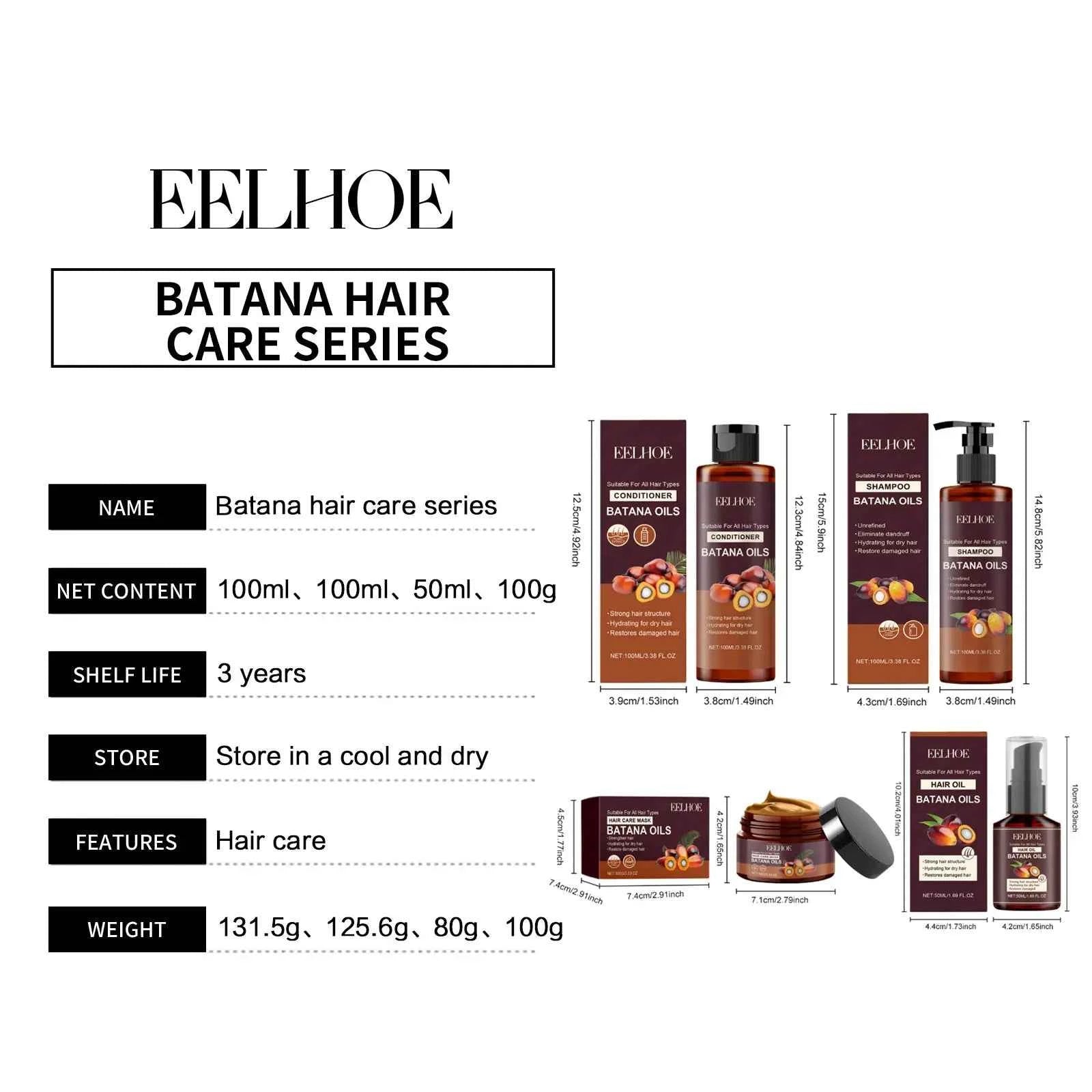 Batana Strengthening Hair Shampoo Conditioner Anti Frizzy Moisturizing Scalp Soften Hair Smoothing Repair Damaged Hair Care Set