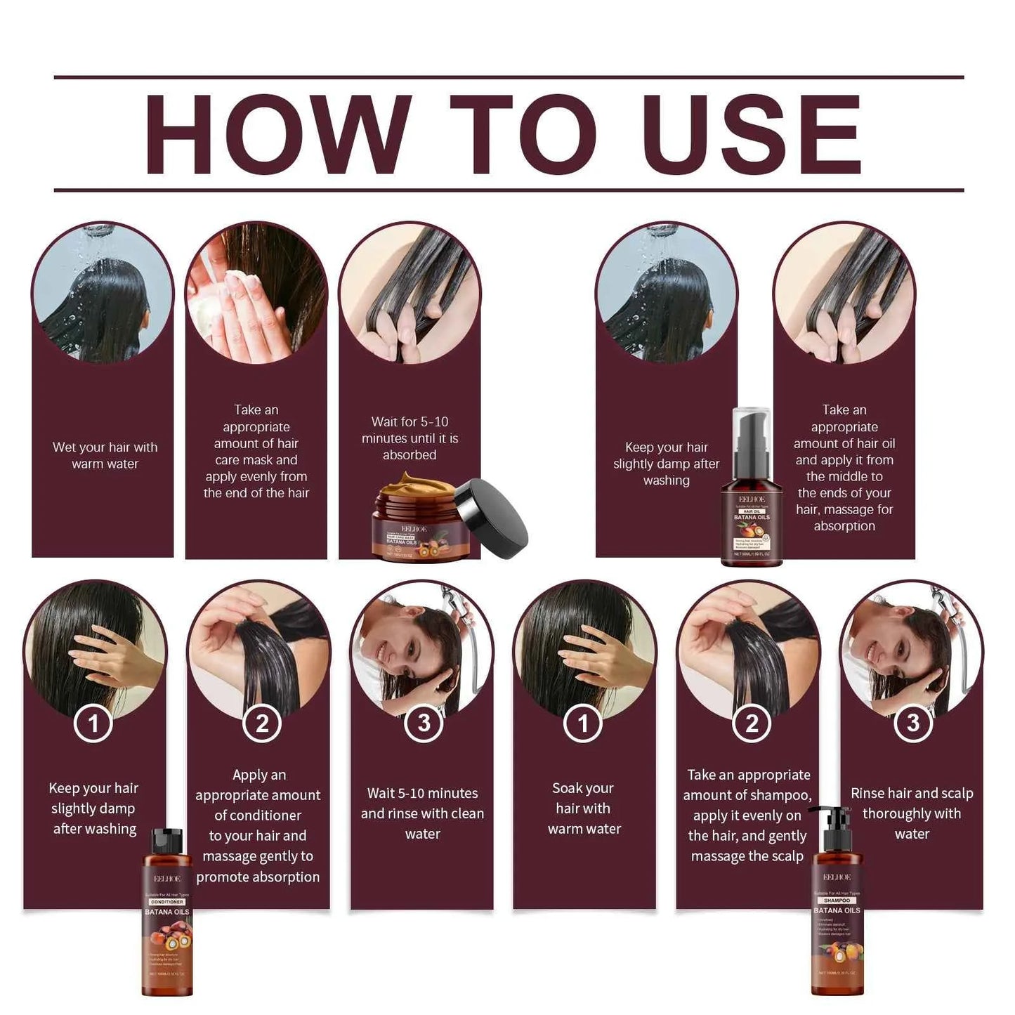 Batana Strengthening Hair Shampoo Conditioner Anti Frizzy Moisturizing Scalp Soften Hair Smoothing Repair Damaged Hair Care Set