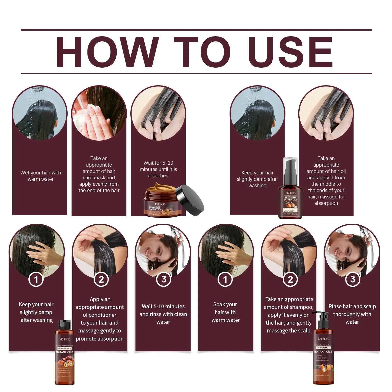 Batana Strengthening Hair Shampoo Conditioner Anti Frizzy Moisturizing Scalp Soften Hair Smoothing Repair Damaged Hair Care Set