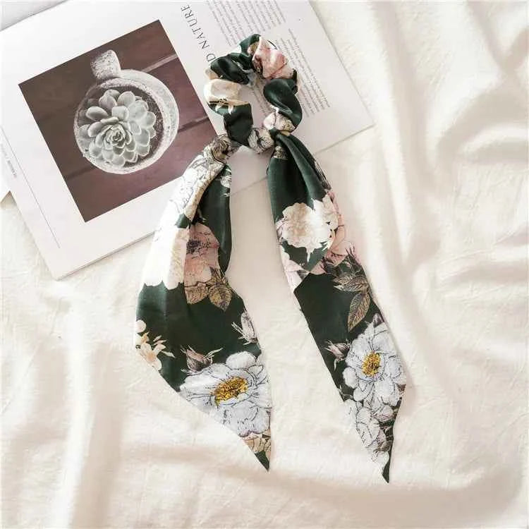 Fashion Leopard Print Bow Satin Long Ribbon Ponytail Scarf Hair Tie Scrunchies Women Girls Elastic Hair Bands Hair Accessories