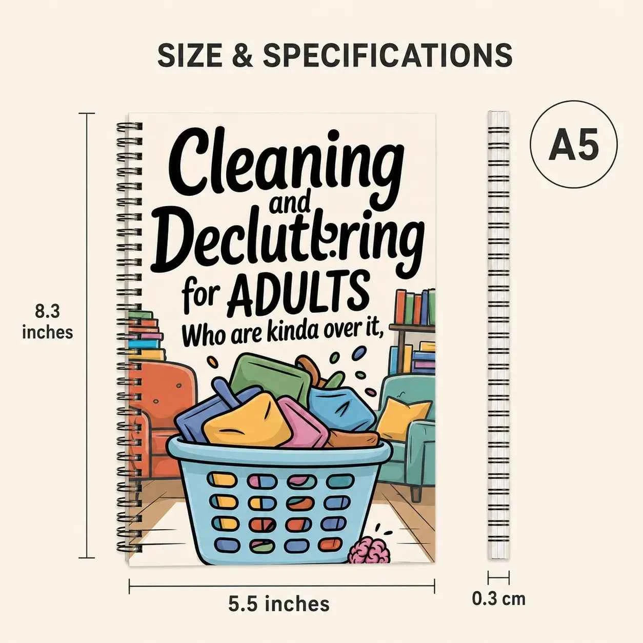 Cleaning and Decluttering for Adults, Spiral Planner Notebook for Home Organization, Simple Checklists and Declutter Tasks