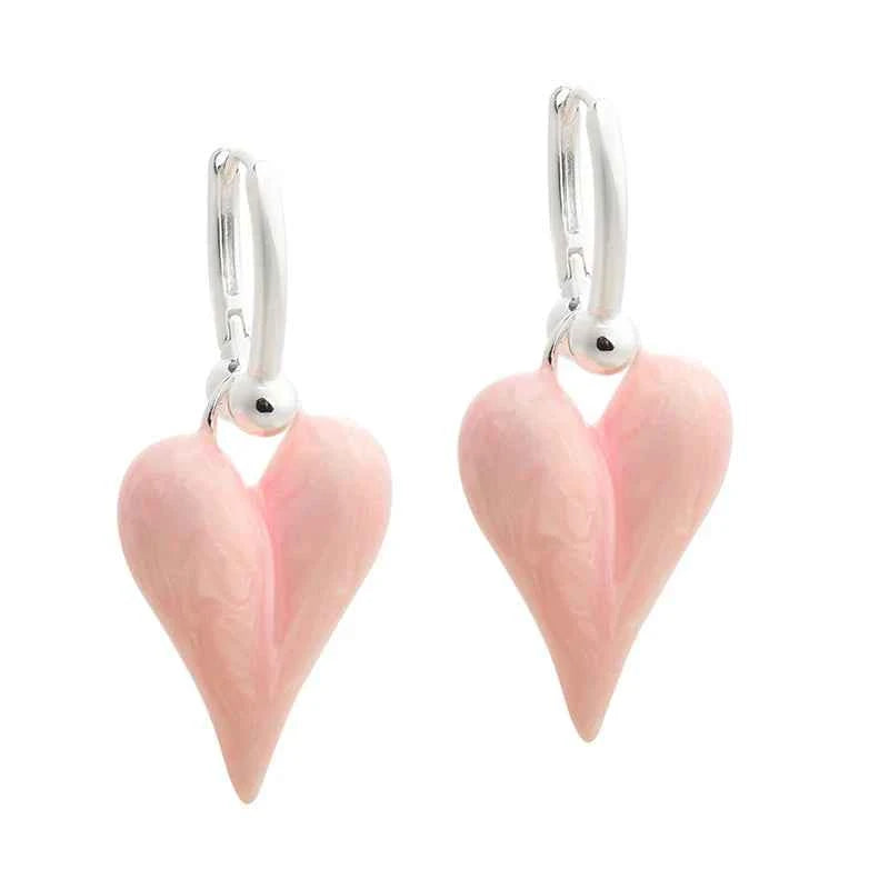 Copper Clip On Hoop Earrings For Women Enamel Heart Pendant Dangle Fashion Jewelry Classic New Style Holiday Accessories C1961