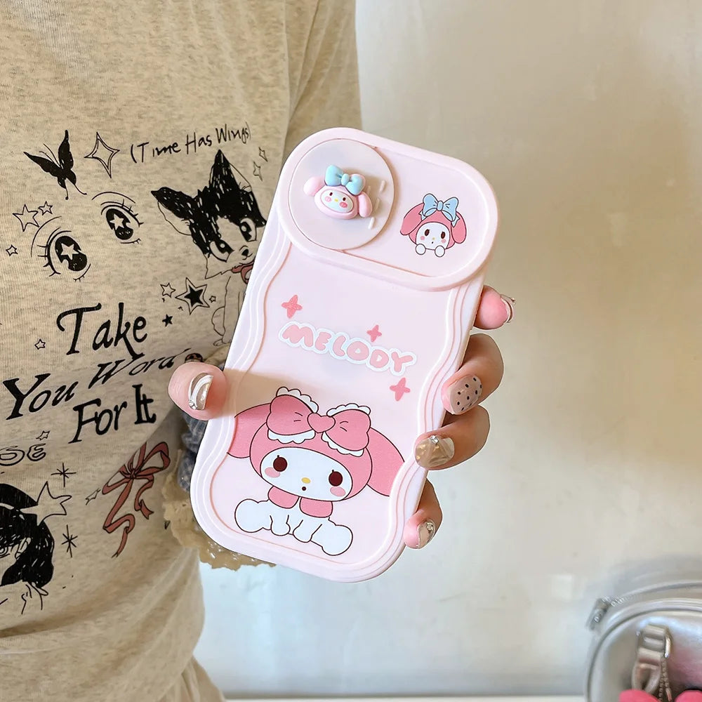 Cute Rabbit Dog Cartoon Sliding Camera Wave Phone Case for iPhone 7 8 15 Plus 14 Pro Max 13 Pro 12 11 X XS Max XR 16 Capa