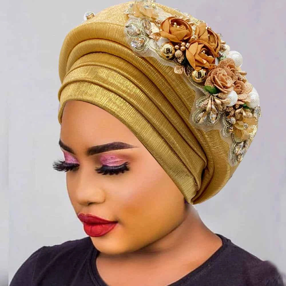 Nigeria Turbans for Traditional Marriage Turban Femme Auto Gele African Headtie Exquisite Bouquet Already Made Bonnet Head Wraps