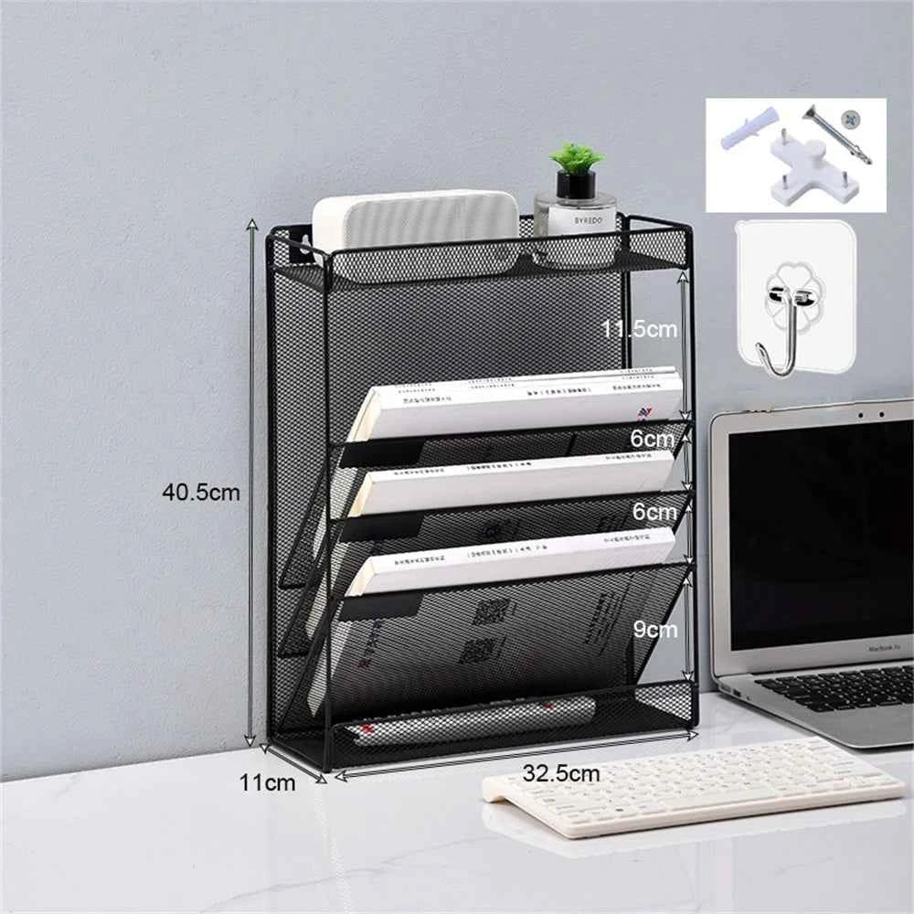 Metal Wall Mounted Magazines Newspaper Storage Rack For Home Office Books Newspapers Files Folder Desktop Tabletop Display Stand