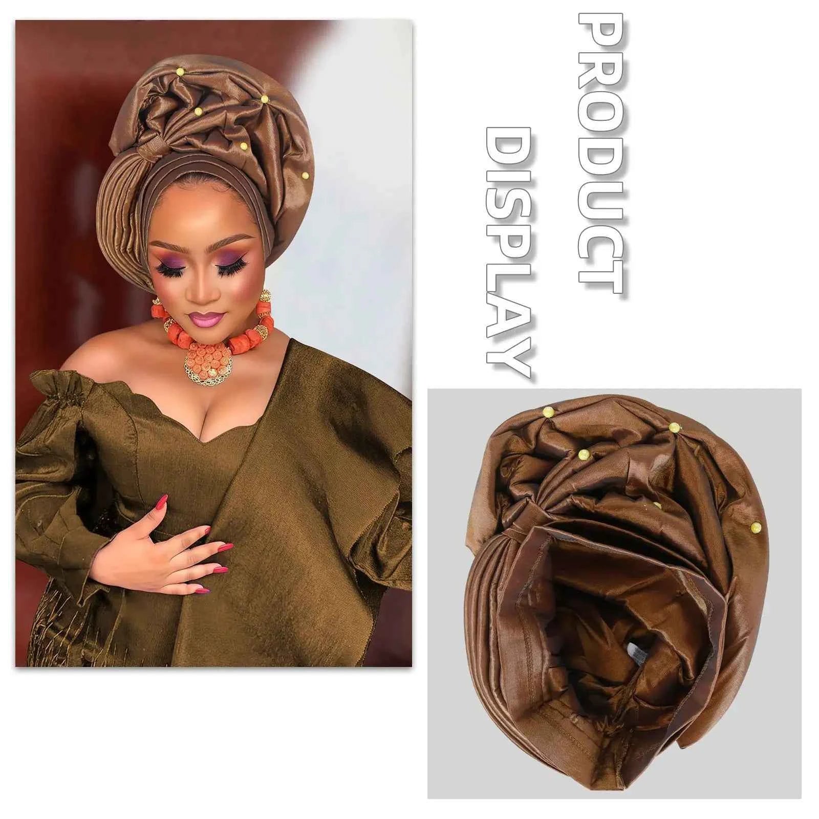 Nigeria Wedding Geles Shiny Turban Cap for Women Muslim Hijab Bonnet Head Wrap African Autogele Headties Already Made Headpiece