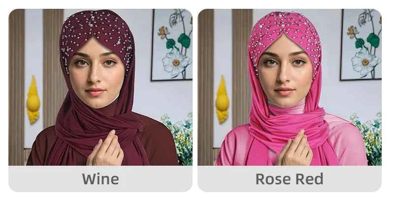 Instant Hijabs Hijab Scarf With Diamonds Jersey Caps Bonnet Brand Design Muslim Scarf Plain Pull On Ready Wear Wrap Head Cover