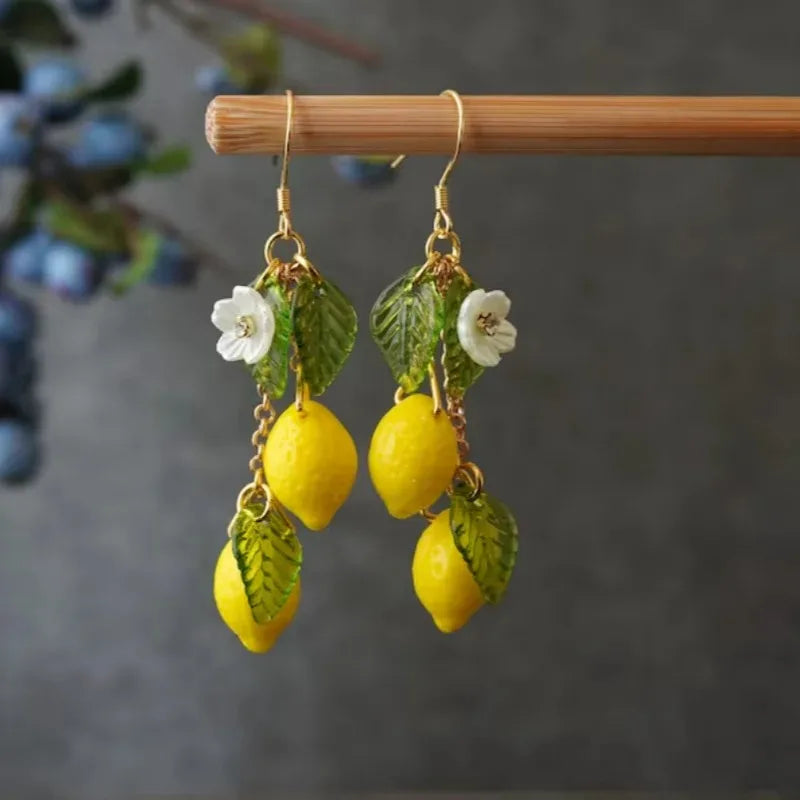 New Fashion Fruit Transparent Pearl Colored Lemon Earrings  Y2k for Girls Women Children Party Birthday Gift Lovely Jewelry