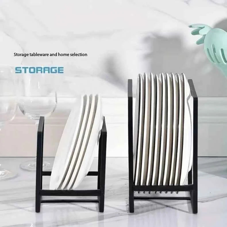 1pc Sleek Metal Dish Rack Set, Space-Saving Tiered Shelf Organizer, Plate & Utensil Holder, Pull-Out Design, Kitchen Storage