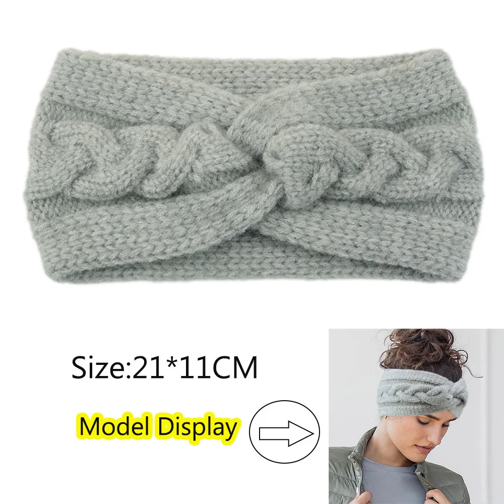Winter Knitted Headbands for Women Warm Woolen Knitting Ear Warmer Cross Knot Turban Headwear Girls Hair Band Hair Accessories - NamafadStore