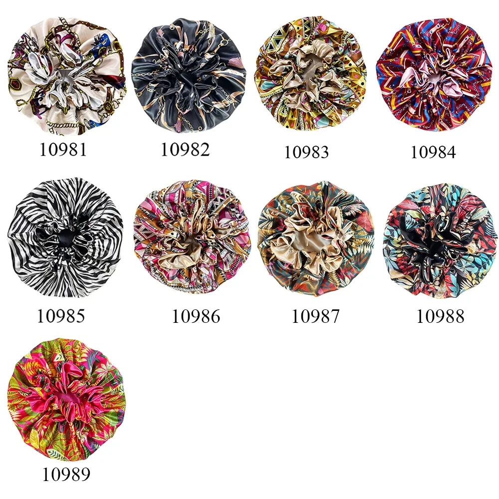 Silky Satin Bonnet Women Sleeping Cap Large Reversible Satin Linned Night Sleep Headwrap Hat Hair Wrap Accessories