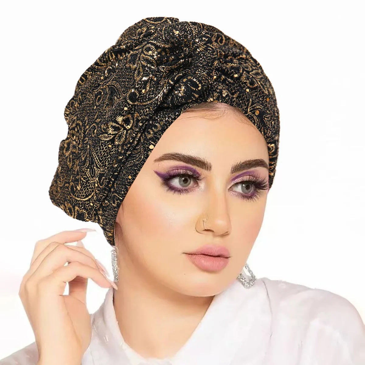 Trendy Crinkle Hijab Solid Color Muslim Ladies Turban Bonnet with Flower Decor for Ramadan and Everyday Wear