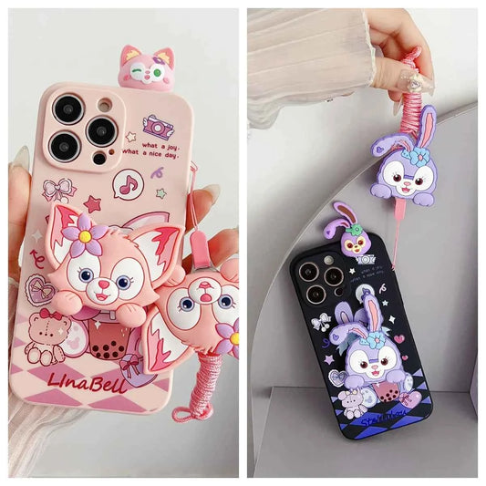3D Cartoon StellaLou LinaBell Doll Phone Case With Holder Rope Lanyard For iPhone 17 16 Pro Max 15 Pro 14 Plus 13 12 11 Mini