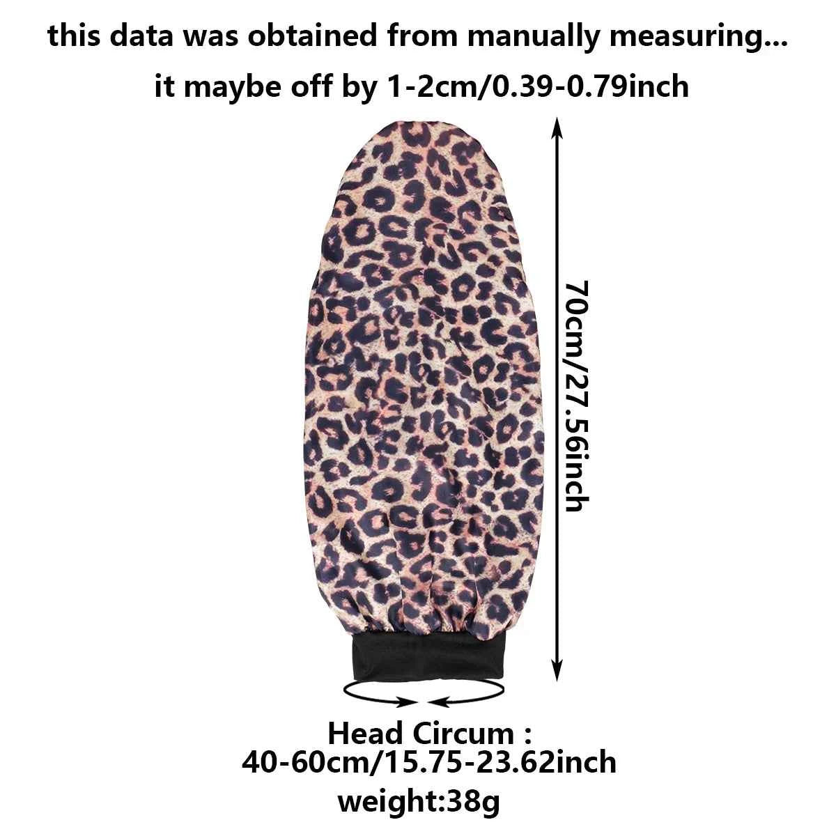 Women's Long Round Tail Bonnet-Silk Sleep Bonnet with Wide Elastic Edge-Hair Protector for Curly & Straight Hair-Leopard Print