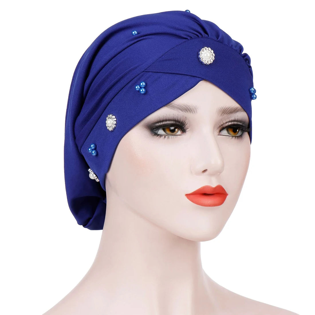 1PC New Women Elastic Turban Hat Muslim Hijab Islamic Beads Cancer Chemo Cap Ladies Hijab Stretch Head Wrap Head Scarf Hair Loss - NamafadStore