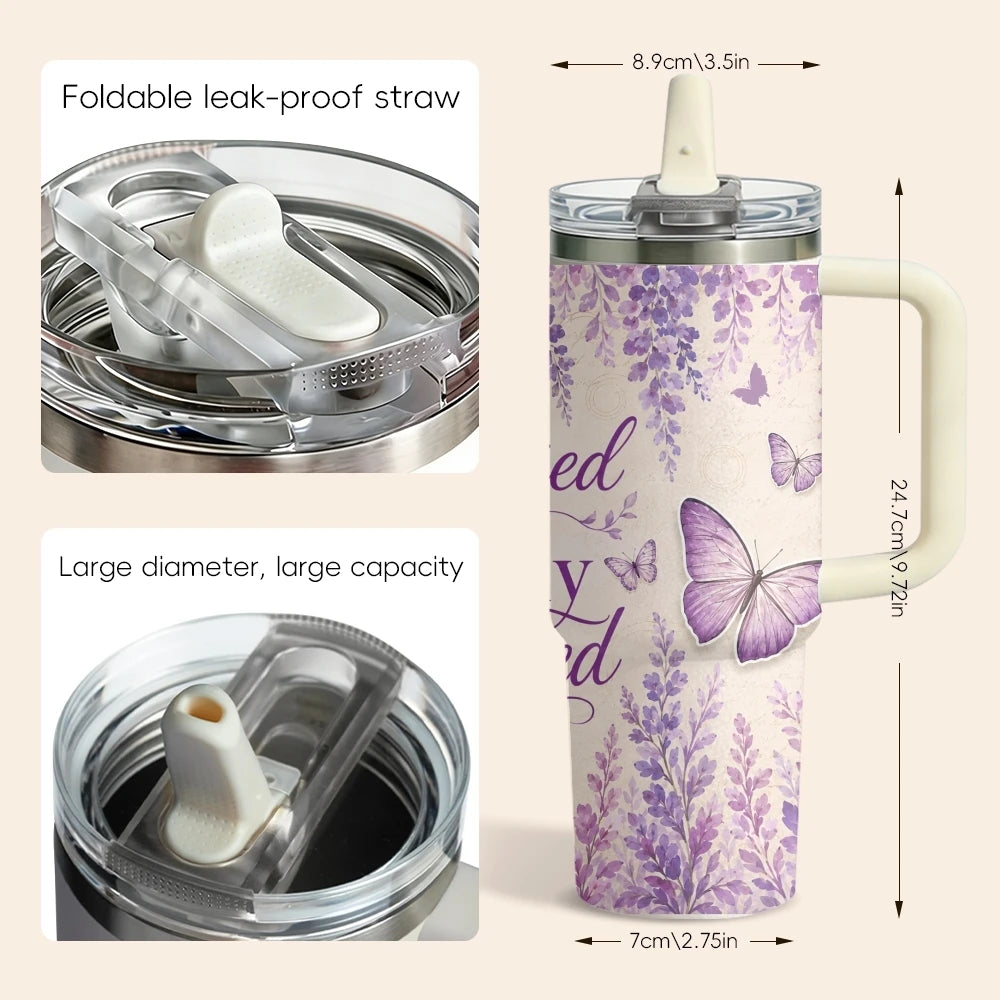 Purple Butterfly 40oz Tumbler – Floral Stainless Steel Insulated Cup with Straw