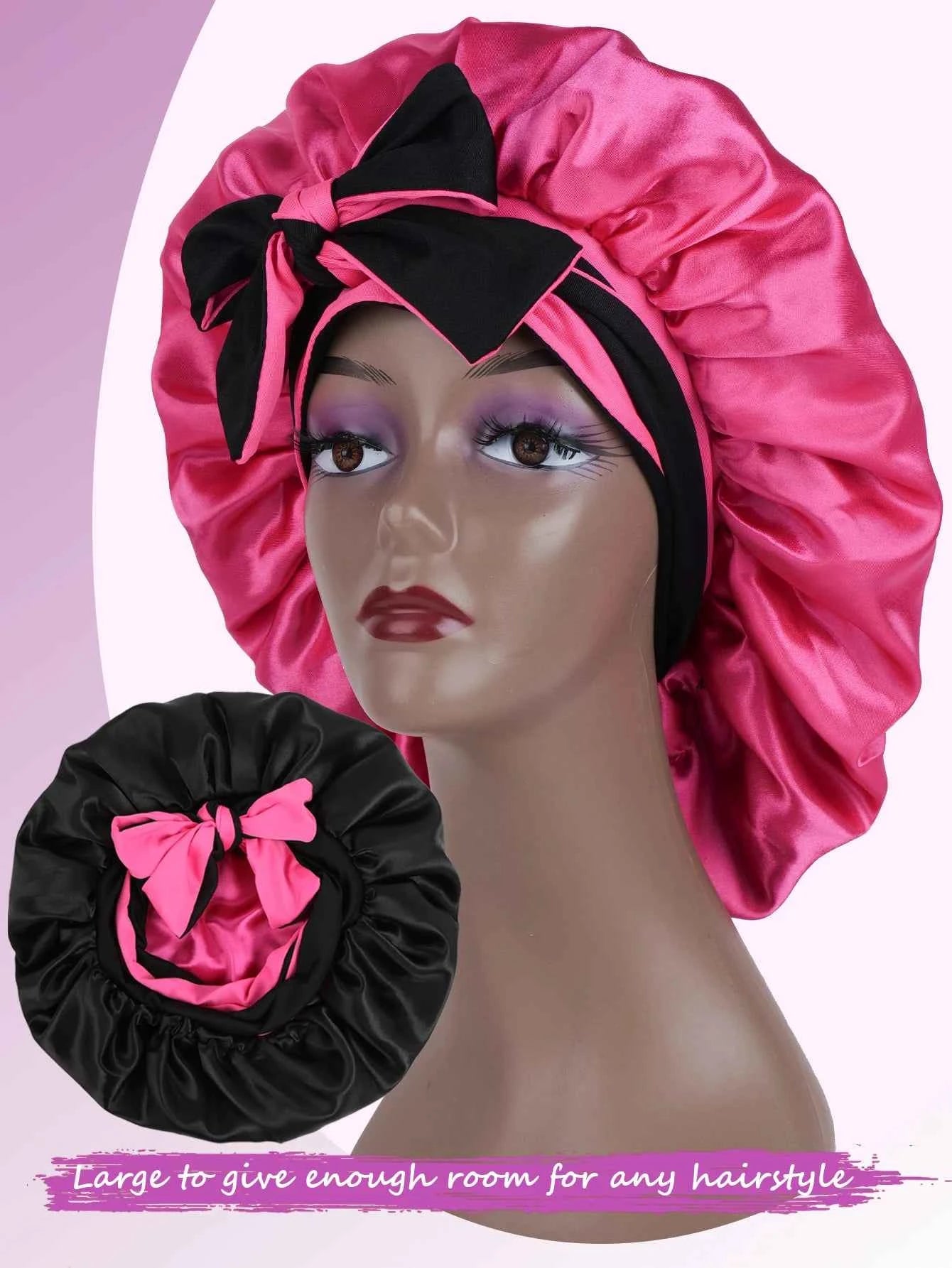 Unisex Smooth Solid Color Satin Sleep Cap with Butterfly Knot Hair Protection Comfortable Casual Beauty Sleep Accessory