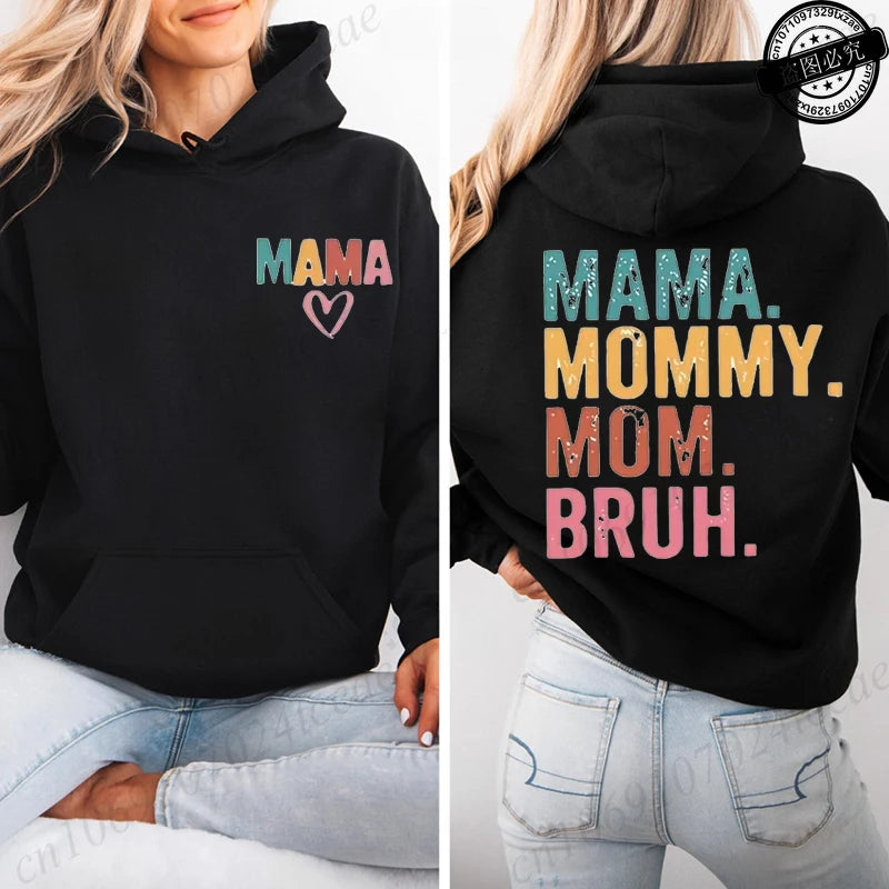 Women's Mama Graphic Fleece Hoodies Casual Long Sleeve Sweatshirts Mama Mommy Mom Bruh Print Zip Up Hooded Hoodies Tops Gifts