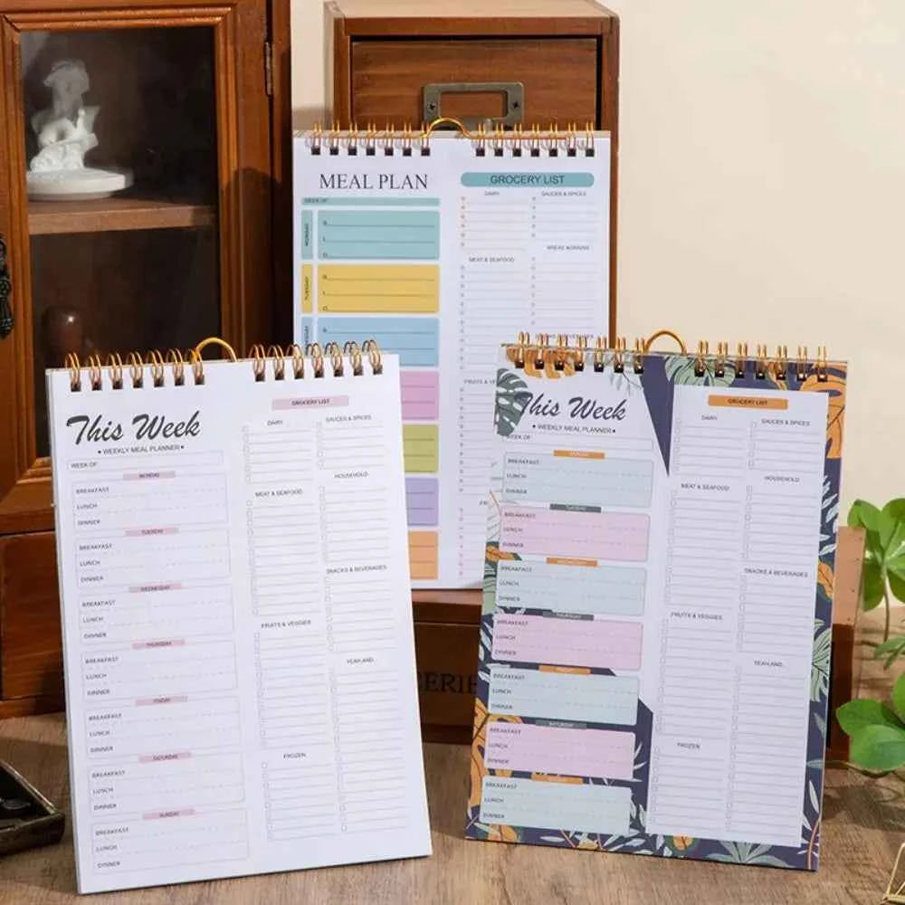 52 Sheets Meal Planning Pad Reusable Spiral Bound Weekly Meal Planner Wall-Mounted Tear-Off Design Schedule Management Book