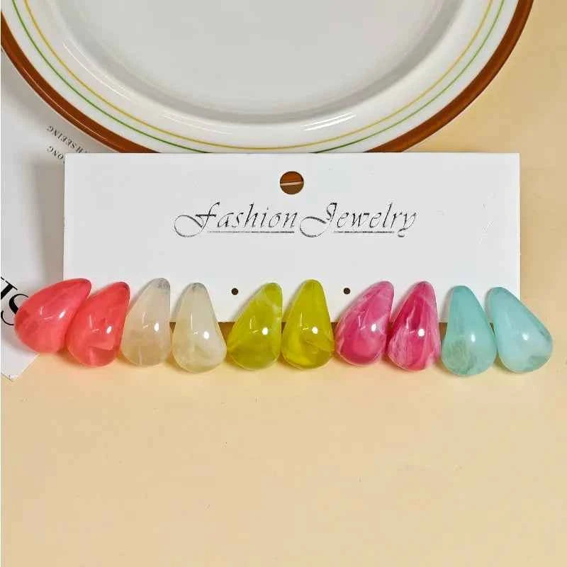 30pcs Imitation Jade Pattern Gradient Creative Dopamine Colored Water Droplet Earring Set for Women